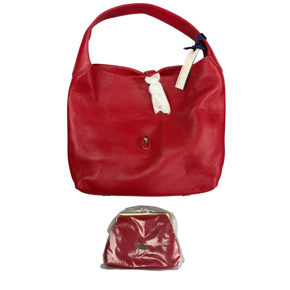 Dooney & Bourke Red Pebbled Leather Logo Lock Shoulder Bag & Coin Purse nwt